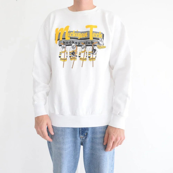 Other - VTG 90S Spa Sportswear MI Tech Hockey Huskies White And Yellow Crew Neck Sweater
